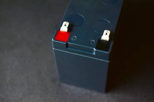 Top view of AGM battery showing positive and negative terminals