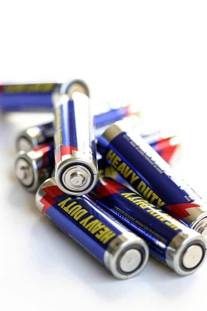 Heavy duty AA batteries stacked together to reach 12 volts