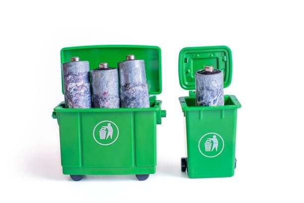Recycling corroded batteries properly in dedicated disposal bins