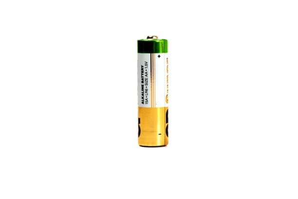 Single AA battery showing positive terminal for series wiring