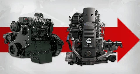 Comparison of older and modern Cummins 6.7L Turbo Diesel engines showing performance improvements over time.