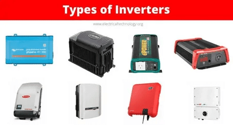 Different types of inverters such as pure sine wave, modified sine wave, hybrid, and grid tie inverters