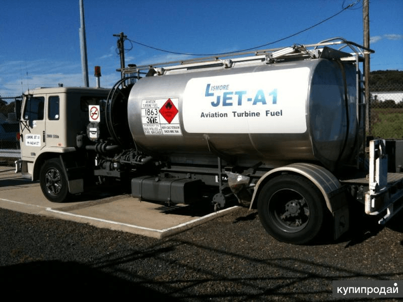 Jet A-1 fuel delivery truck transporting aviation turbine fuel.