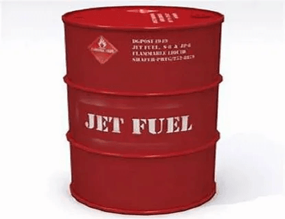 Industrial red barrel container marked Jet Fuel for safe aviation fuel storage.