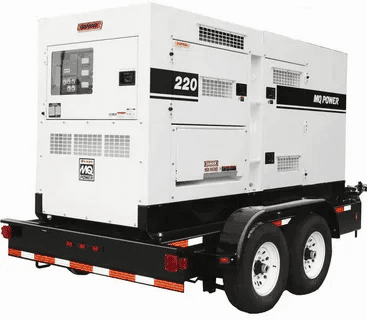 MQ Power Tier 4 generator mounted on trailer for mobile applications with clean diesel technology.