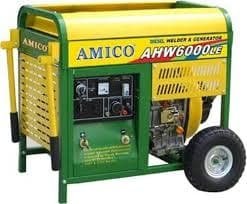 Green and yellow Amico diesel generator with built-in welding capabilities.