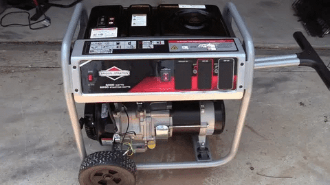 Briggs and Stratton 5000 watt portable generator in a home garage.