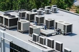 Rooftop commercial air conditioners capable of operating on a 10,000-watt generator.