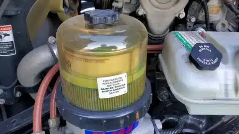 Clear diesel fuel filter assembly for monitoring fuel before starting the engine.