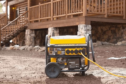 Firman 6500 watt generator powering a cabin with outdoor electricity supply