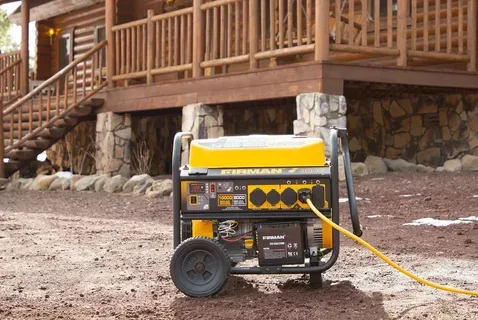 Firman 6500 watt generator powering a cabin with outdoor electricity supply