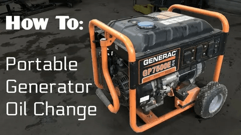 Portable Generac generator showing oil change instructions.