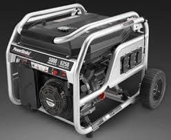 PowerSmart 5000-watt portable generator with durable frame and wheels for mobility.