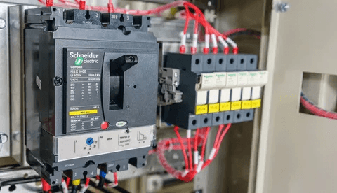 Schneider Electric molded case circuit breaker installed in industrial electrical panel