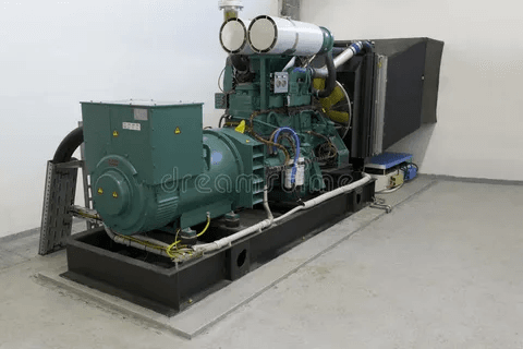 Large standby generator setup inside facility for emergency power