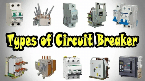 Various circuit breaker types including miniature, molded case, and industrial breakers