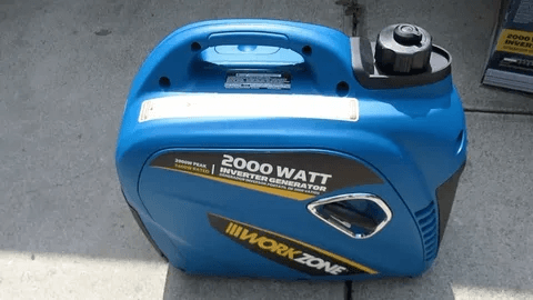 Blue Workzone 2000 watt inverter generator placed outdoors for power supply.